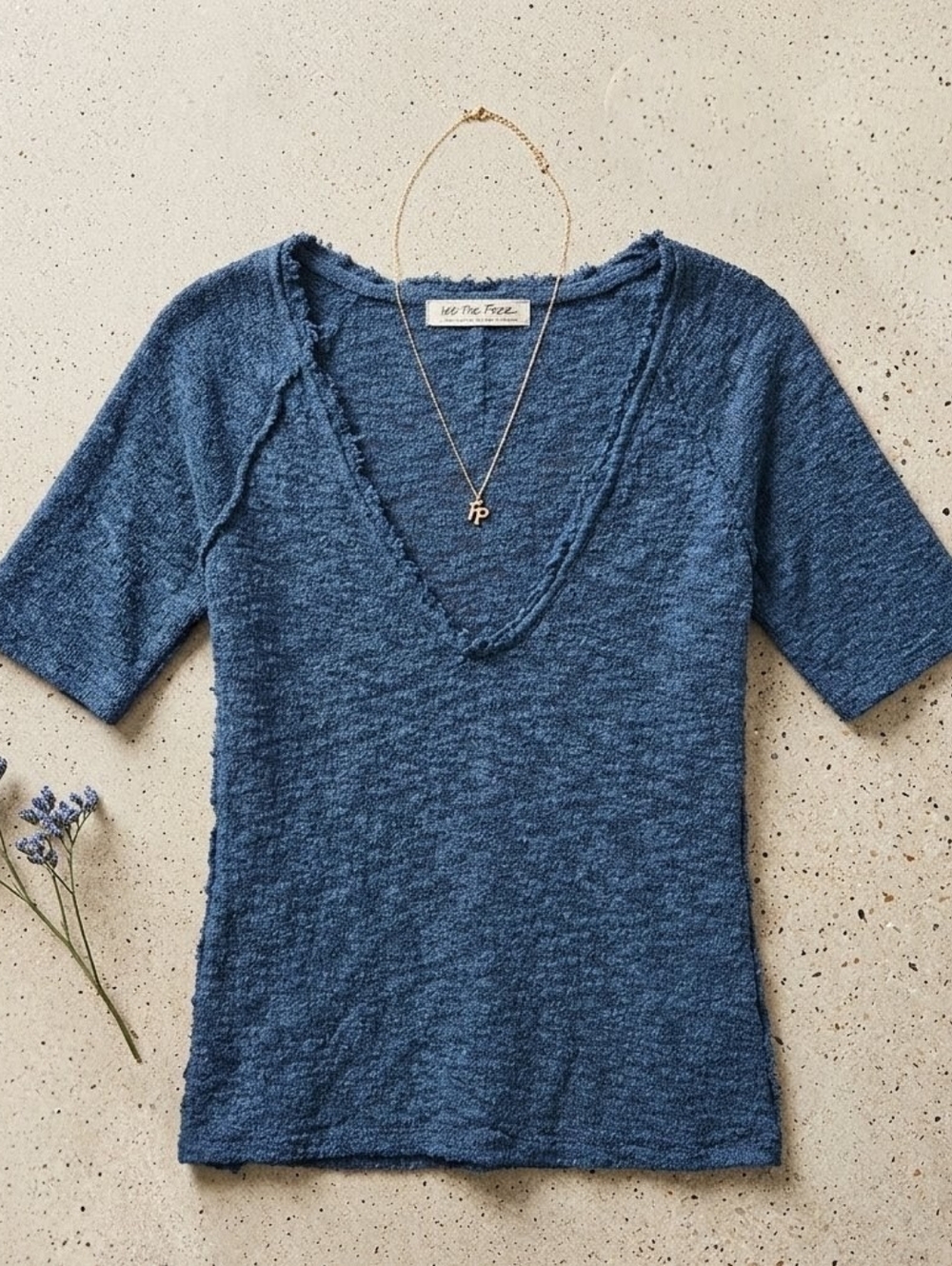 We The Free Textured Navy Short Sleeve Top